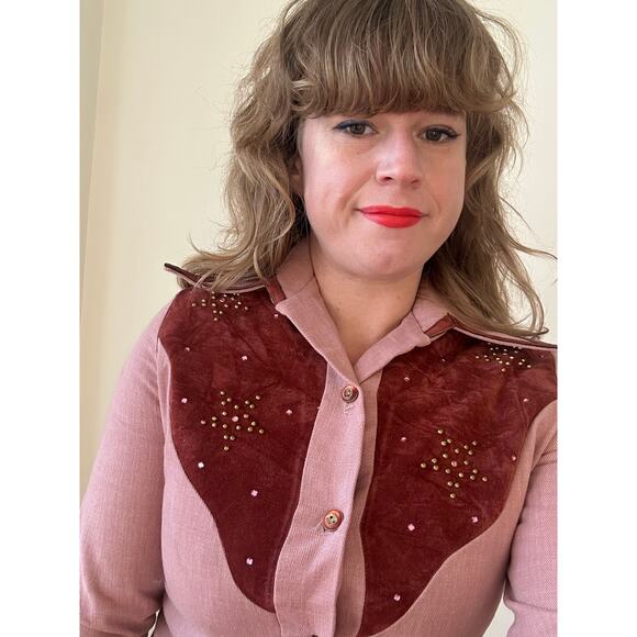 1970s 70s vintage western cowgirl suit set pink studs rhinestone Dolly Parton s - Picture 8 of 11